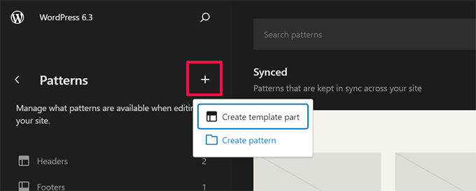 Create a new pattern in site editor