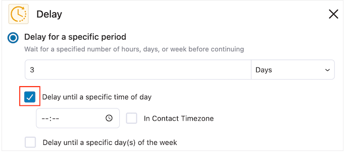 Delaying emails until a specific time