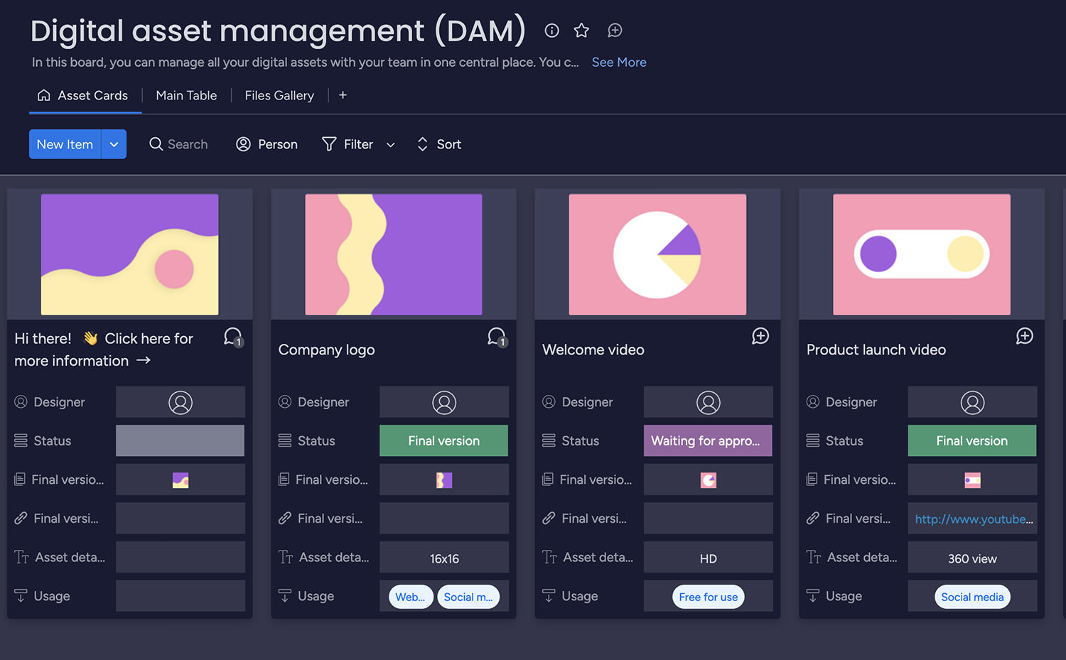 Monday Digital Asset Management template