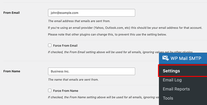 From Email and Name in WP Mail SMTP settings