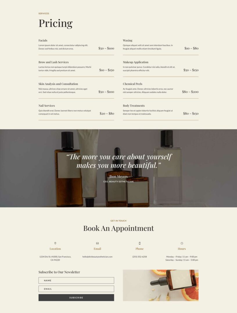 Esthetician Layout Pack for Divi
