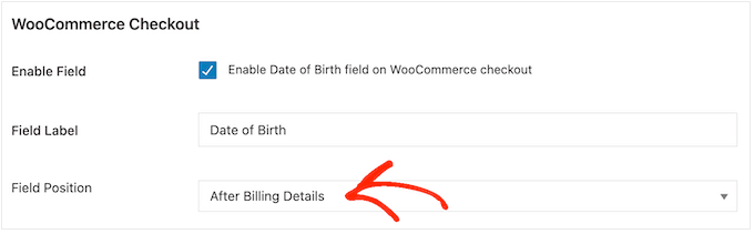 Changing where the field appears on the checkout screen