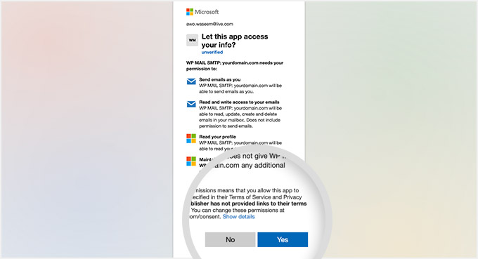Give permission to connect to your Microsoft account