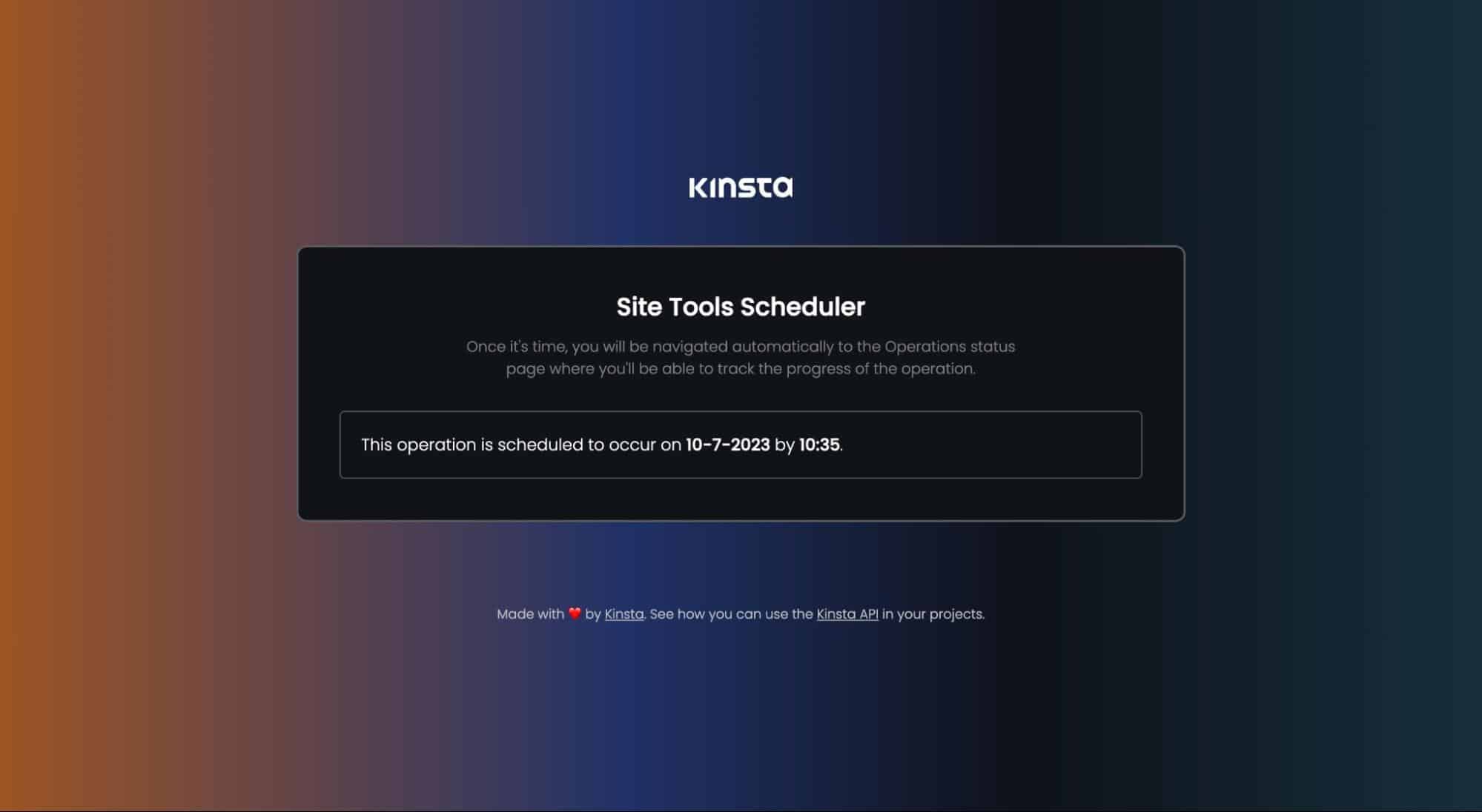 Kinsta site tools schedule information page