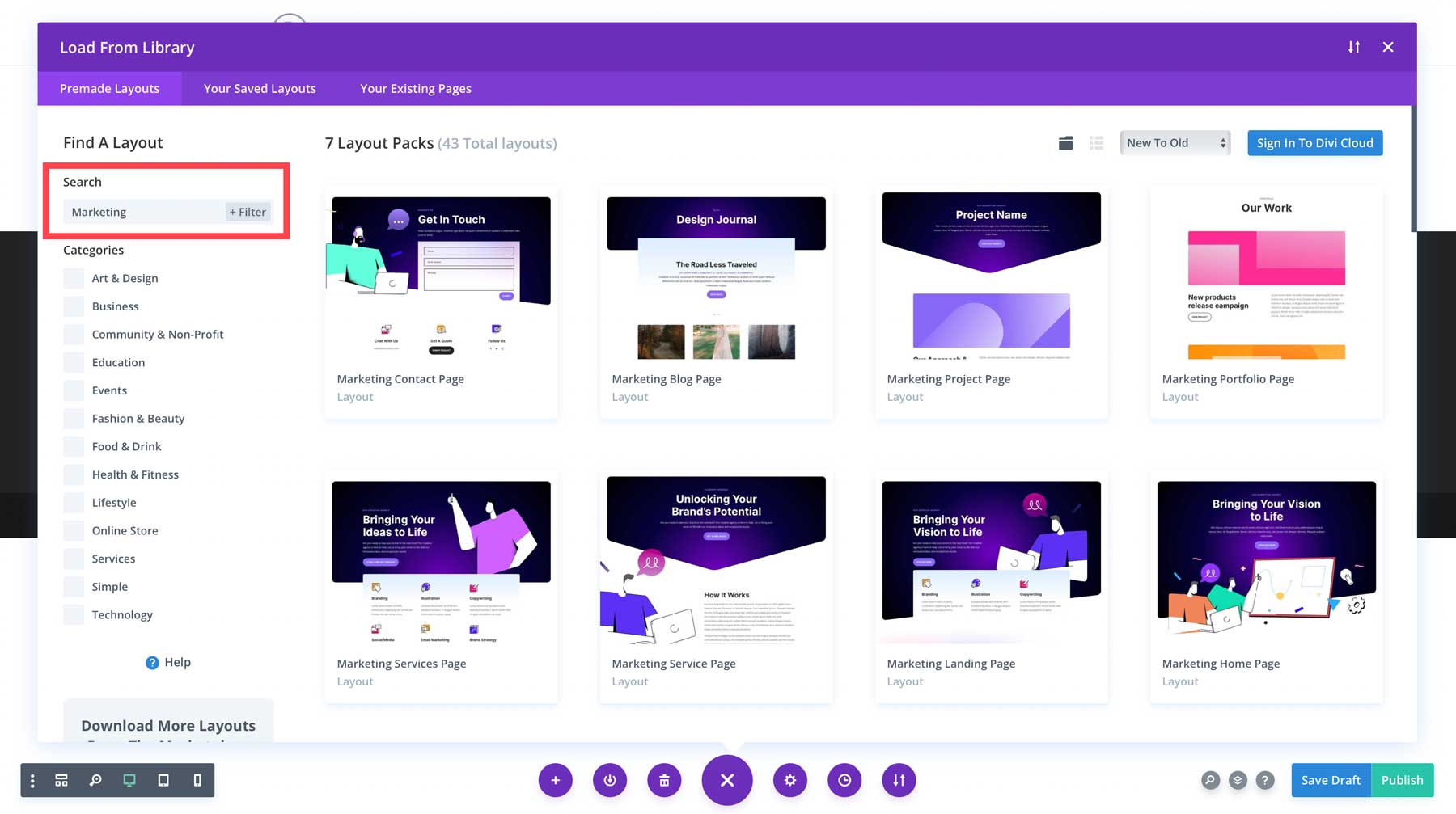 Divi marketing layout