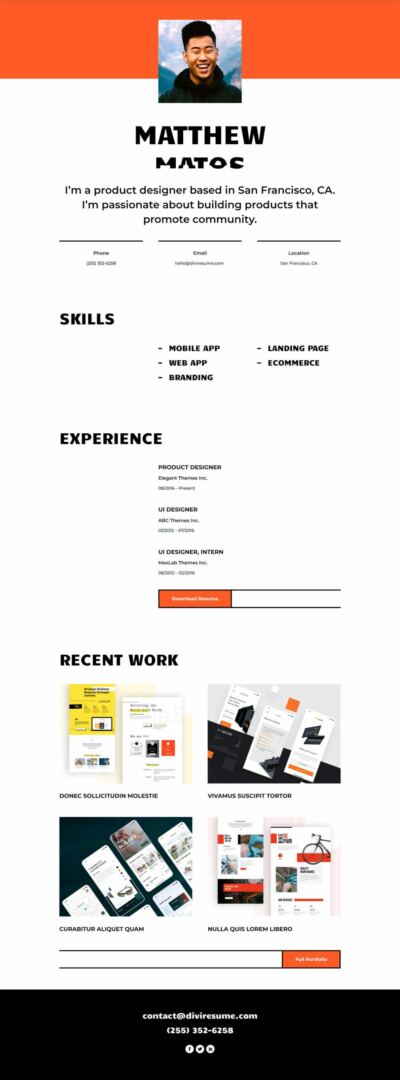The Creative CV Home Layout, the foundation of our online resume website design