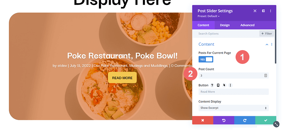 Editting the Post Slider Module in the Poke Restaurant Category Template