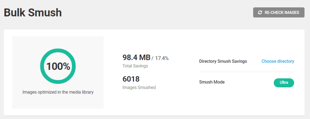 Bulk Smush test results using Smush's Ultra mode