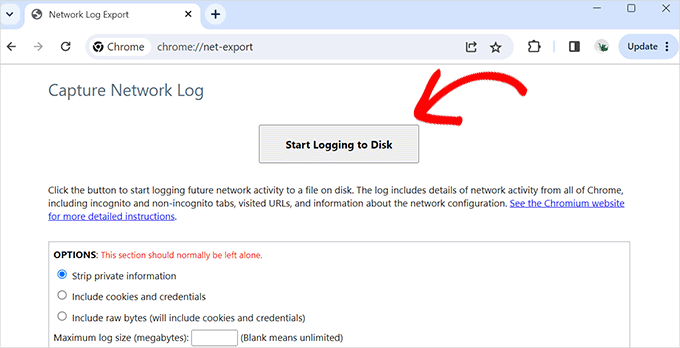 Start logging to disk