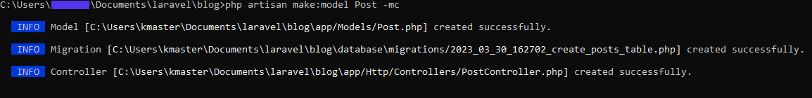 Creating a model, a migration file, and a controller through the command line.