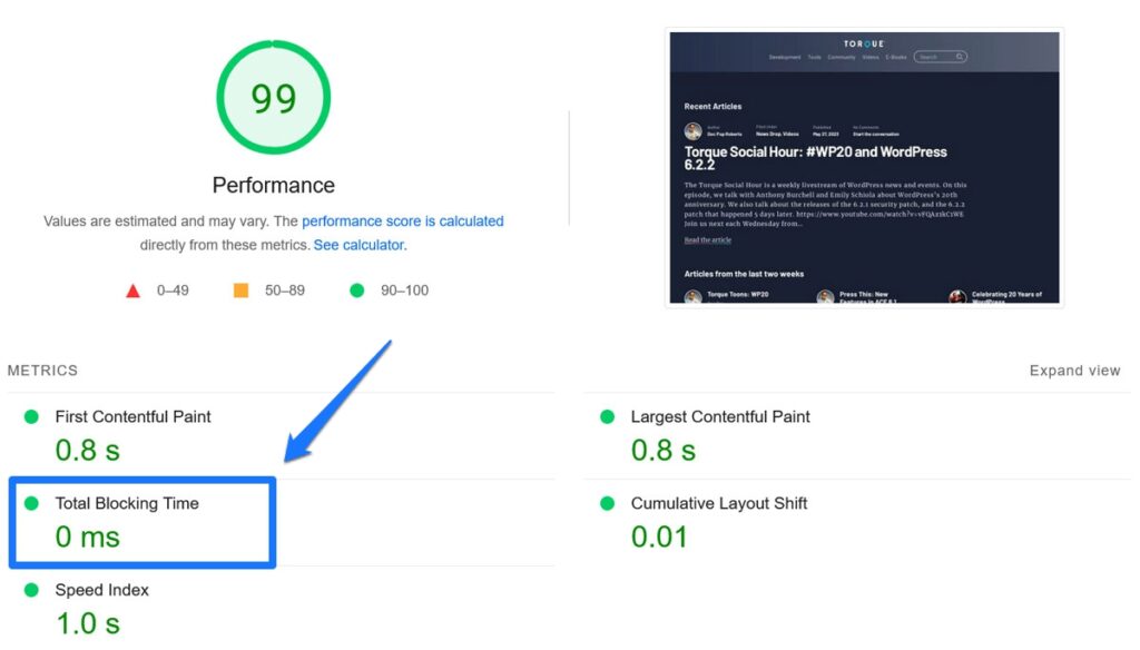 total blocking time in pagespeed insights