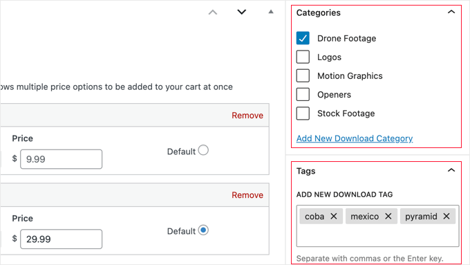 Adding Categories and Tags to a Downloadable Product