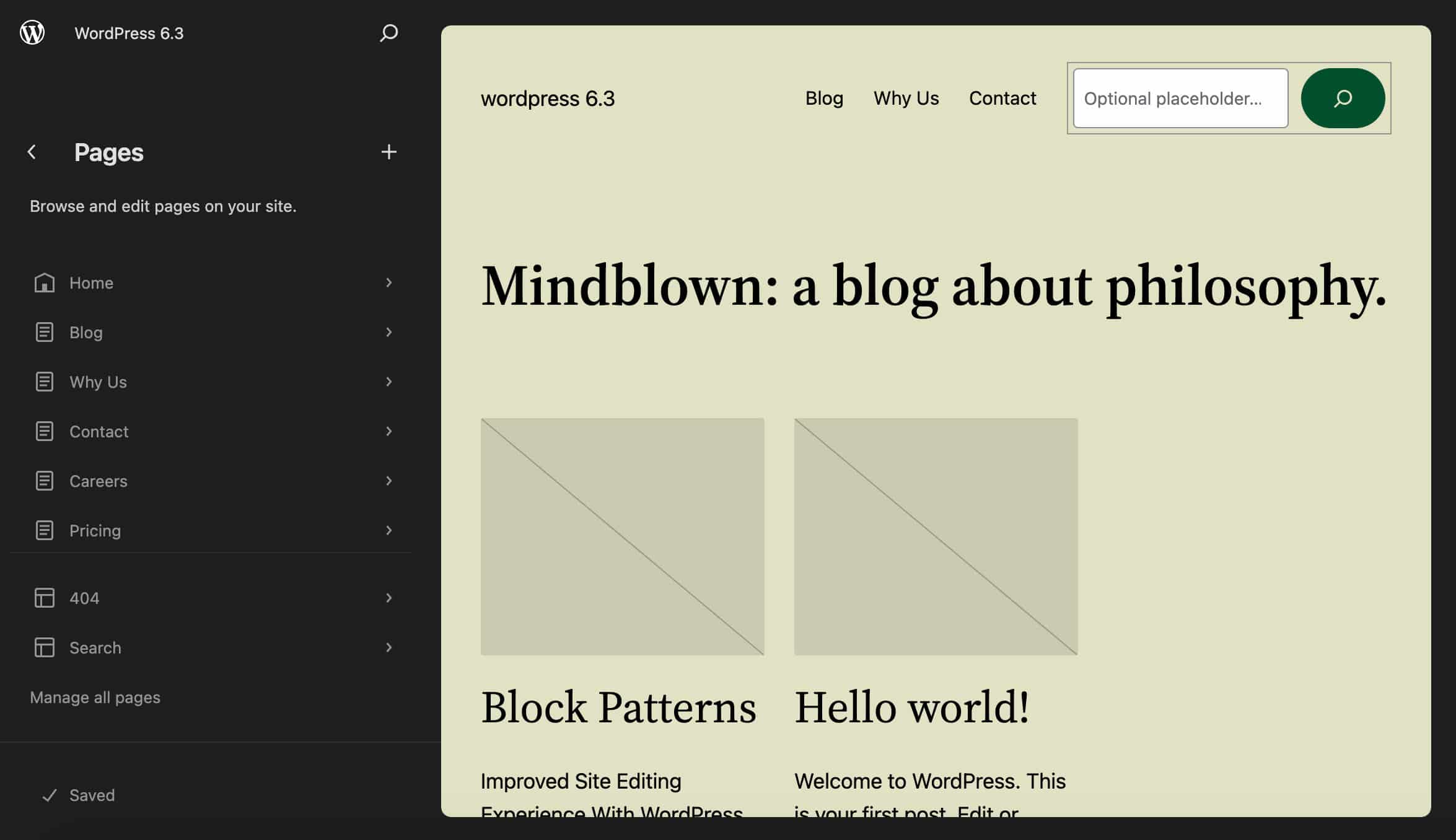 Pages Menu in WordPress 6.3