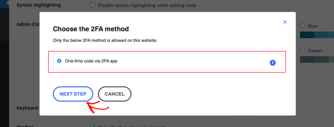 Choose the 2FA Method