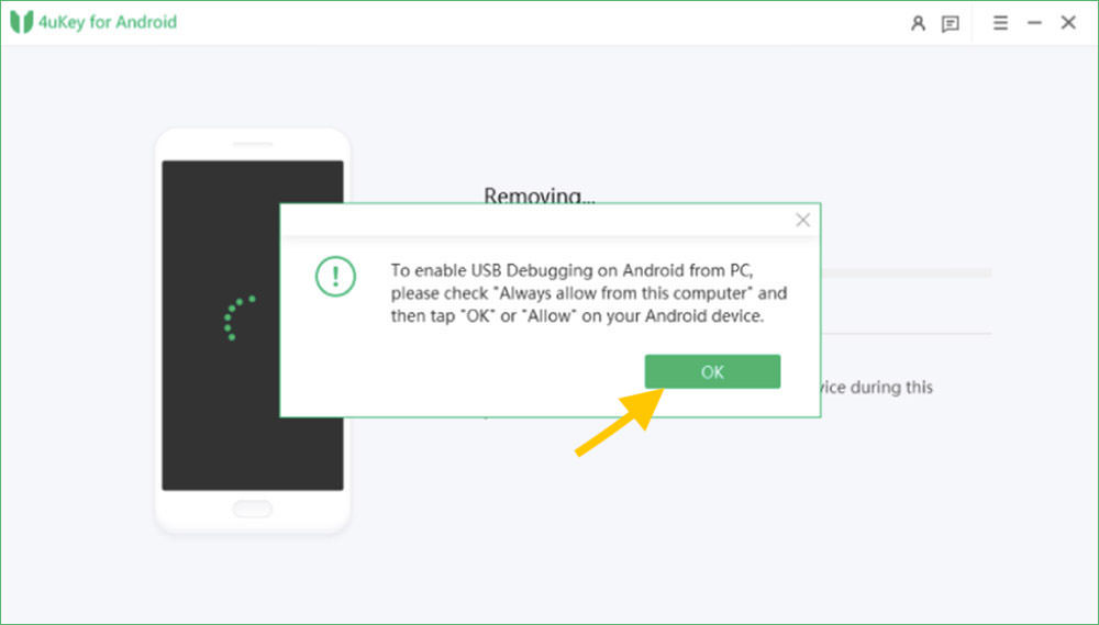 USB Debugging prompt on Samsung phone