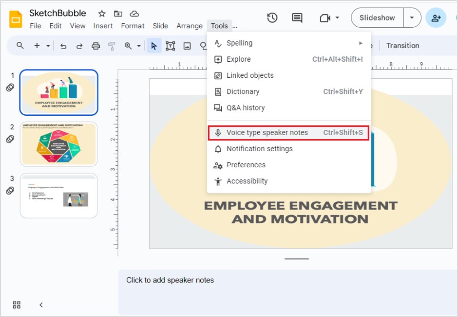 dictate speaker notes google slides