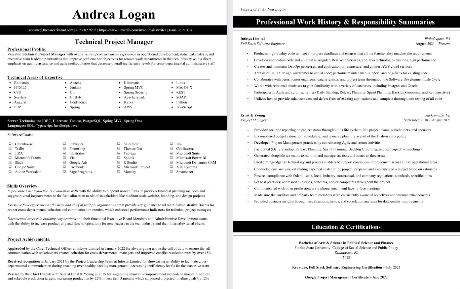Construction Project Manager Resume example