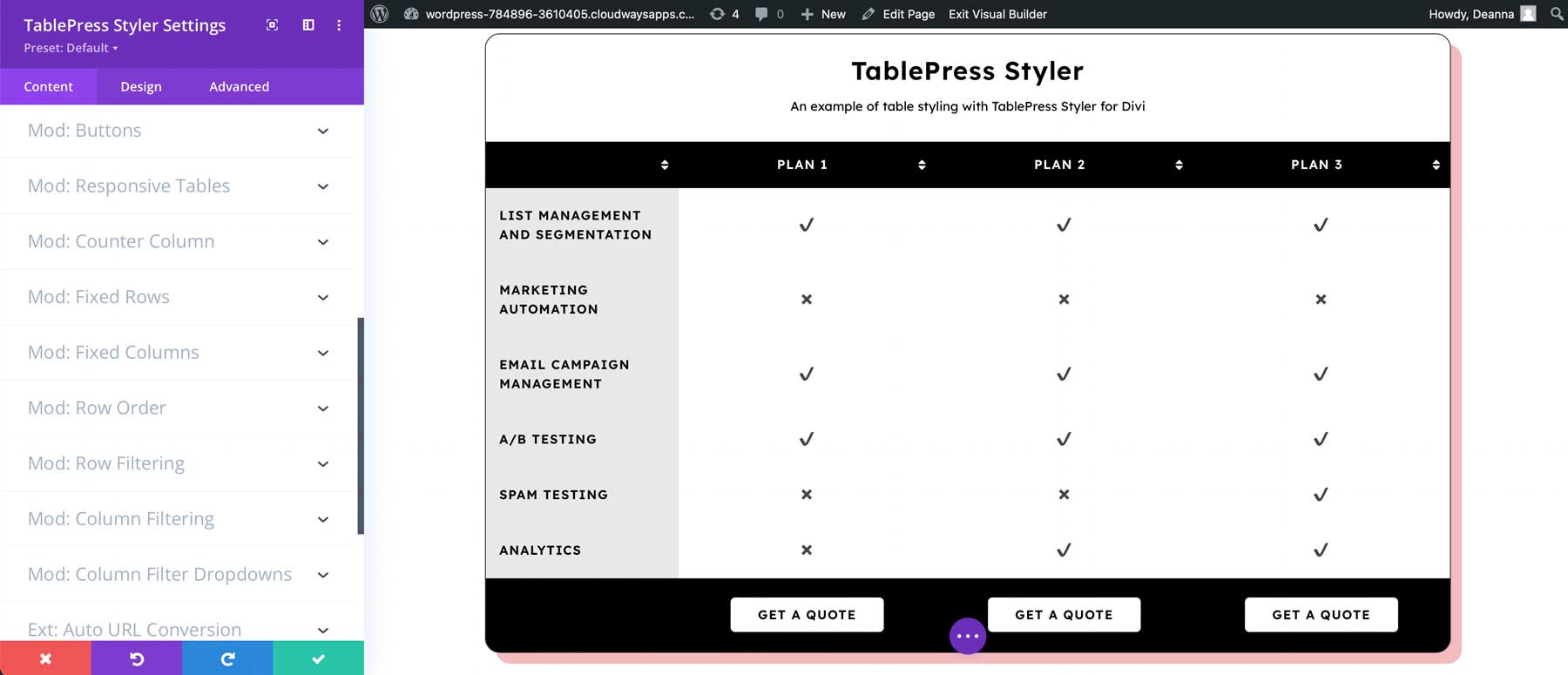 TablePress Pro Options