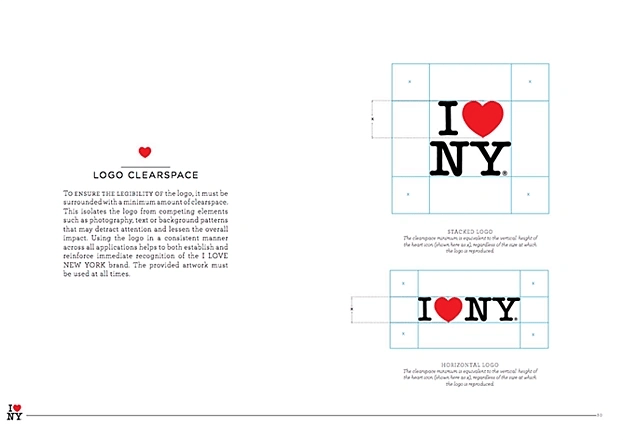 Brand style guide for I Love New York with logo and gridlines