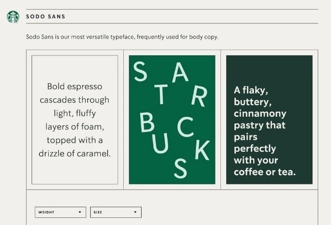 starbucks sodo sans typeface guidelines in brand style guide