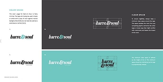 barre & soul brand style guide logo imagery and color palette