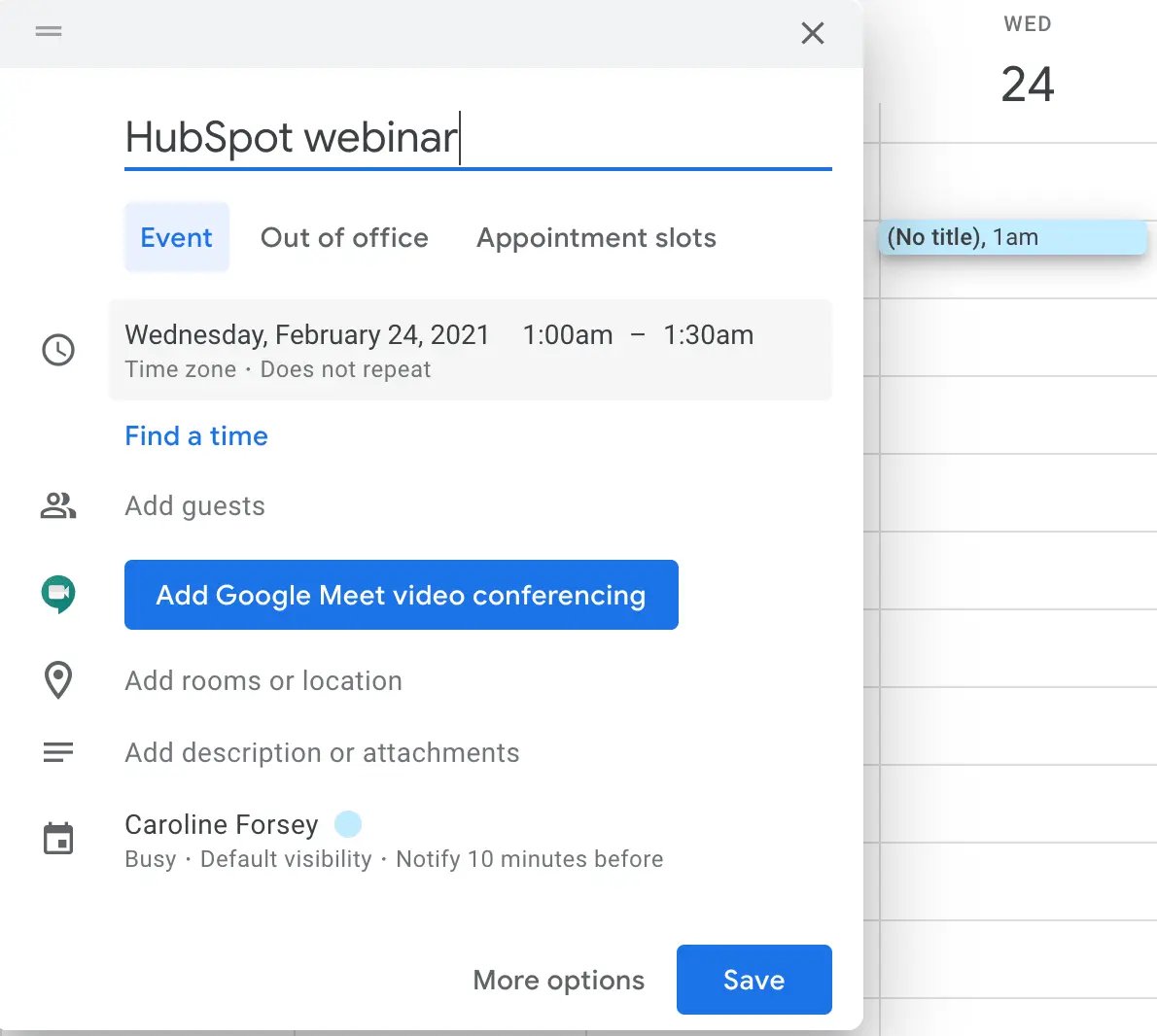 google calendar event; how to send a calendar invite