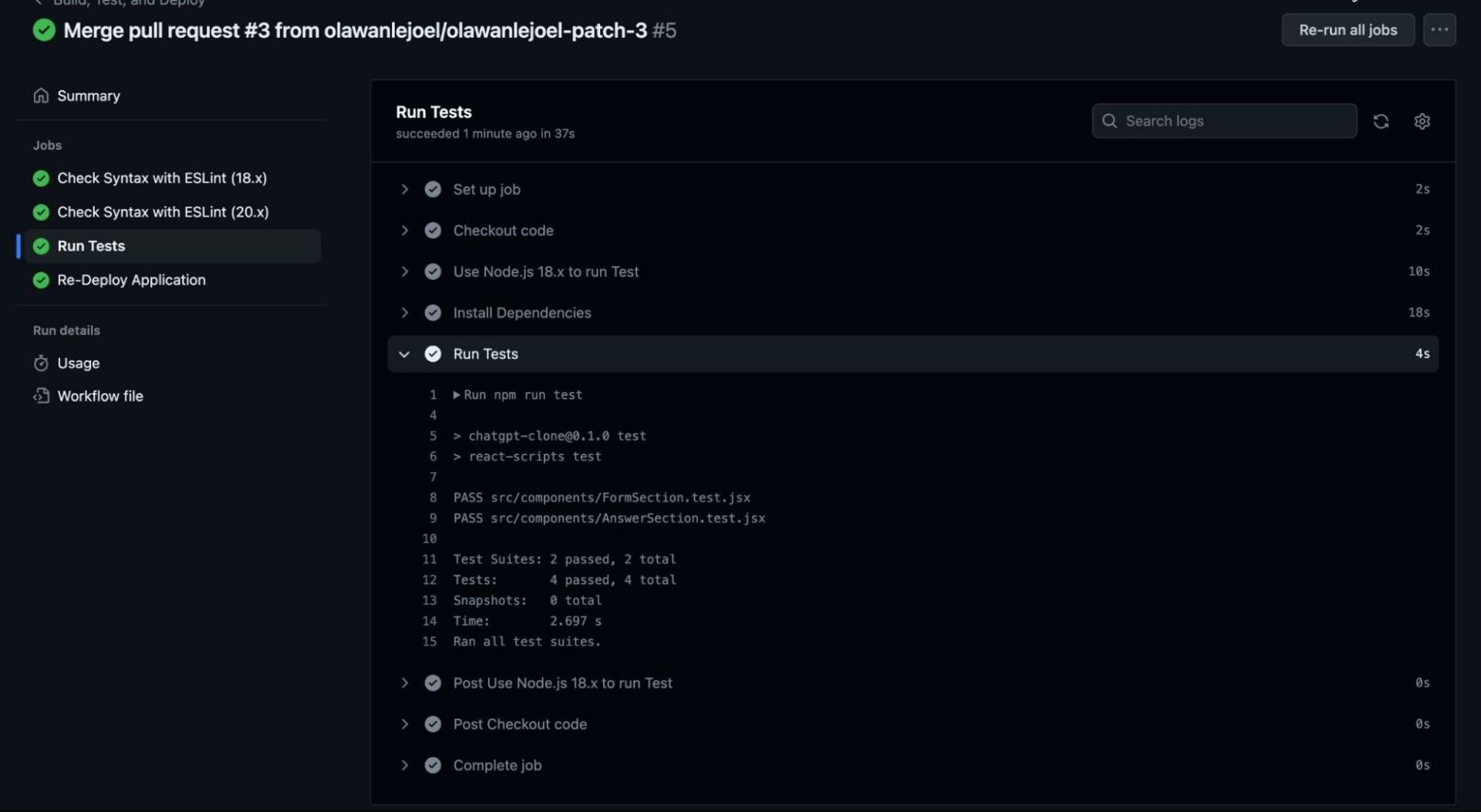 CI steps details