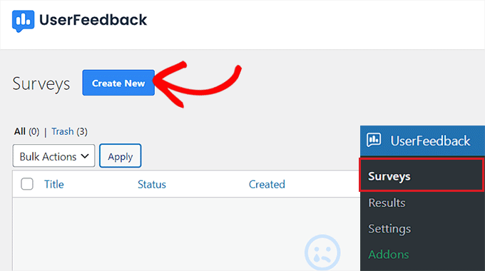 Click Create New button on Surveys page