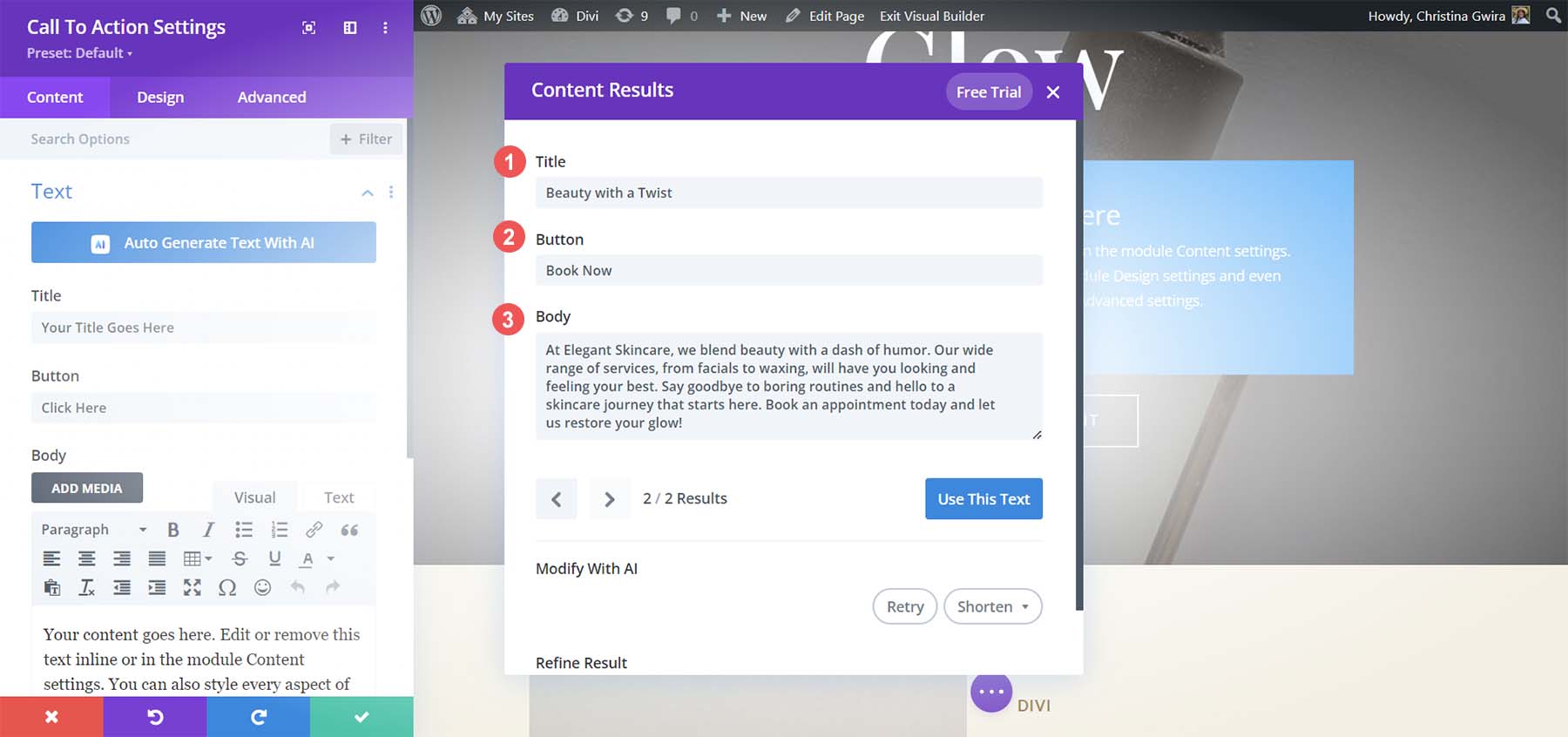 Divi AI and creating CTAs with the call to action module