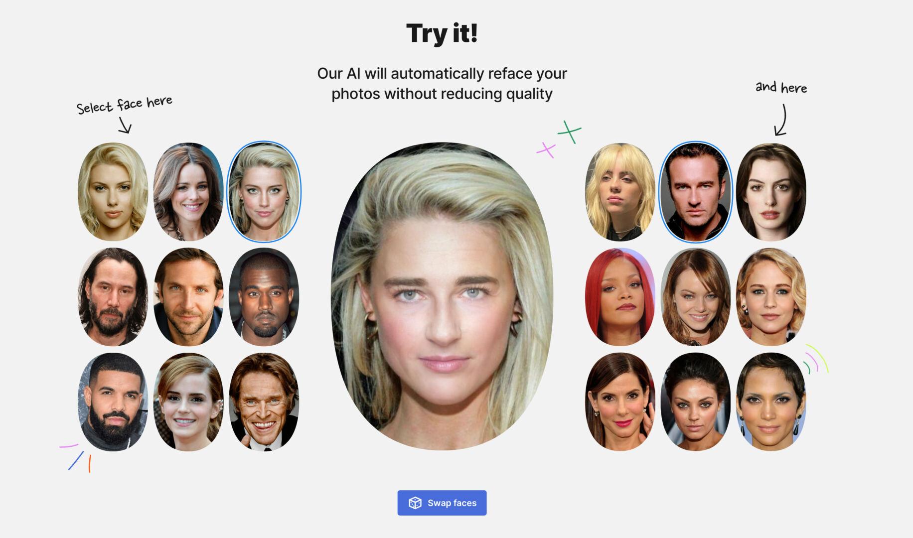 Example of online face-swapping using celebrity images