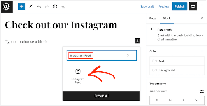 Adding the Feeds for Instagram block to your WordPress website