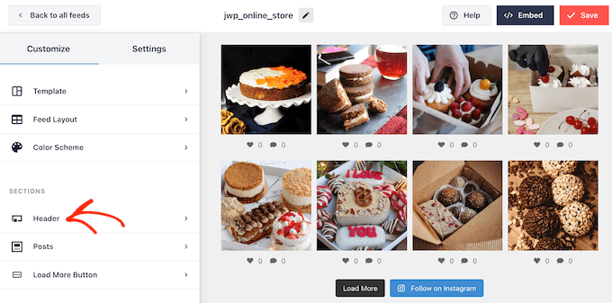 Adding a header to a custom Instagram photo feed