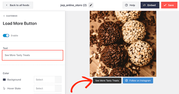 Customizing the load more button on a custom Instagram photo feed