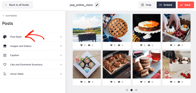 Customizing an embedded Instagram photo feed