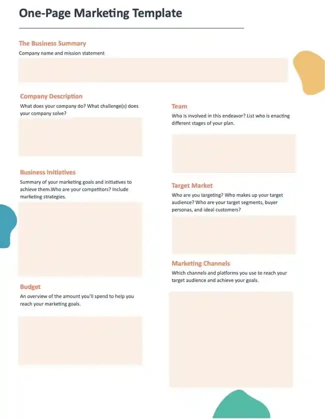 HubSpot one-page marketing plan template