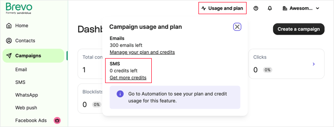 Click 'Usage and plan'