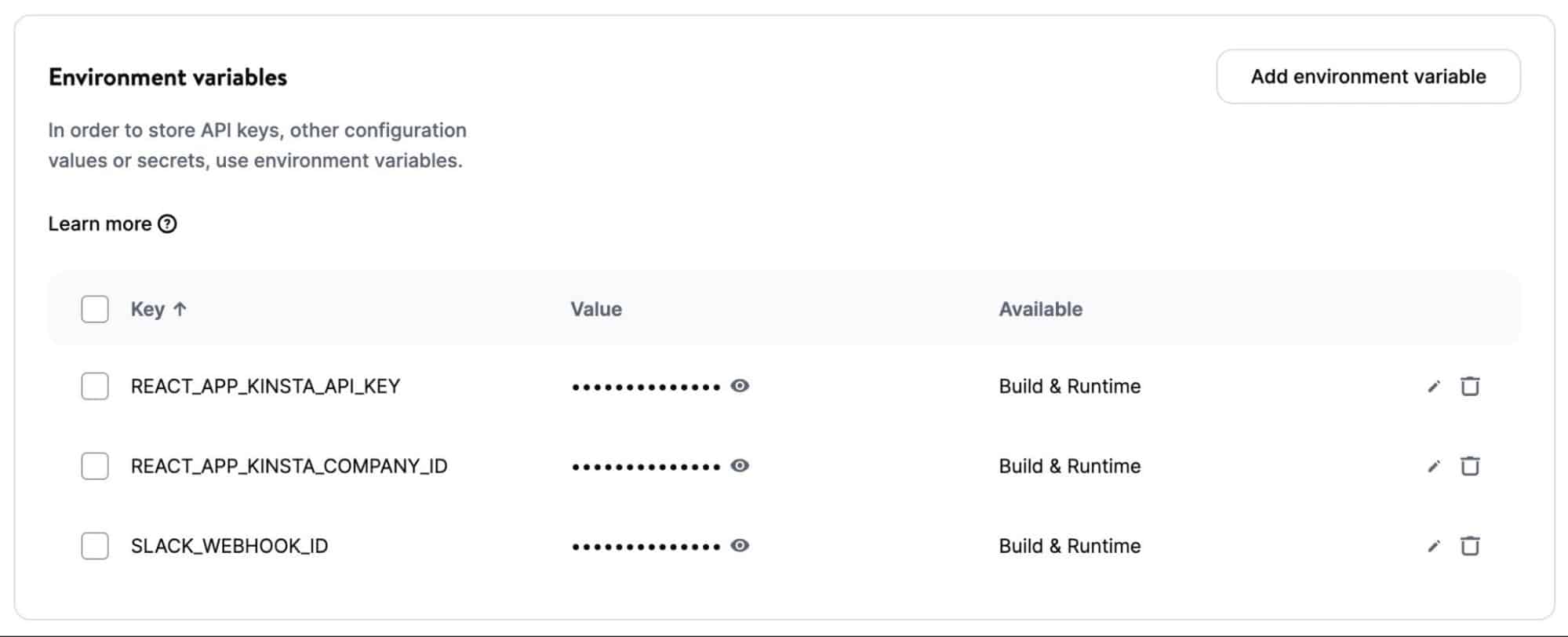 Set environment variables on DevKinsta when deploying