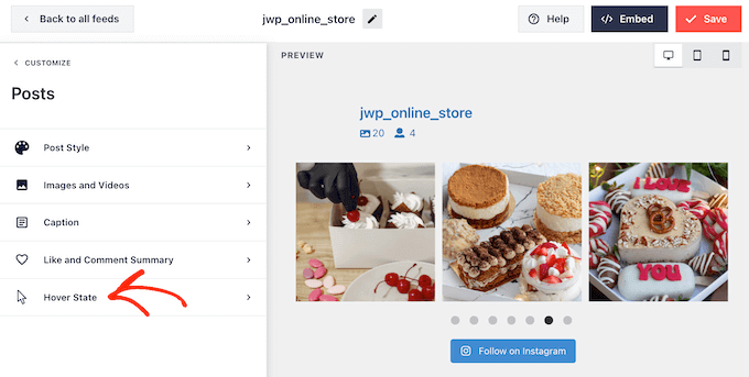 Customizing the hover state for an embedded social media photo feed