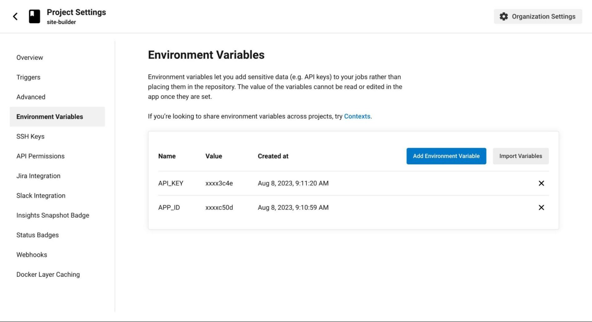 Store environment variables