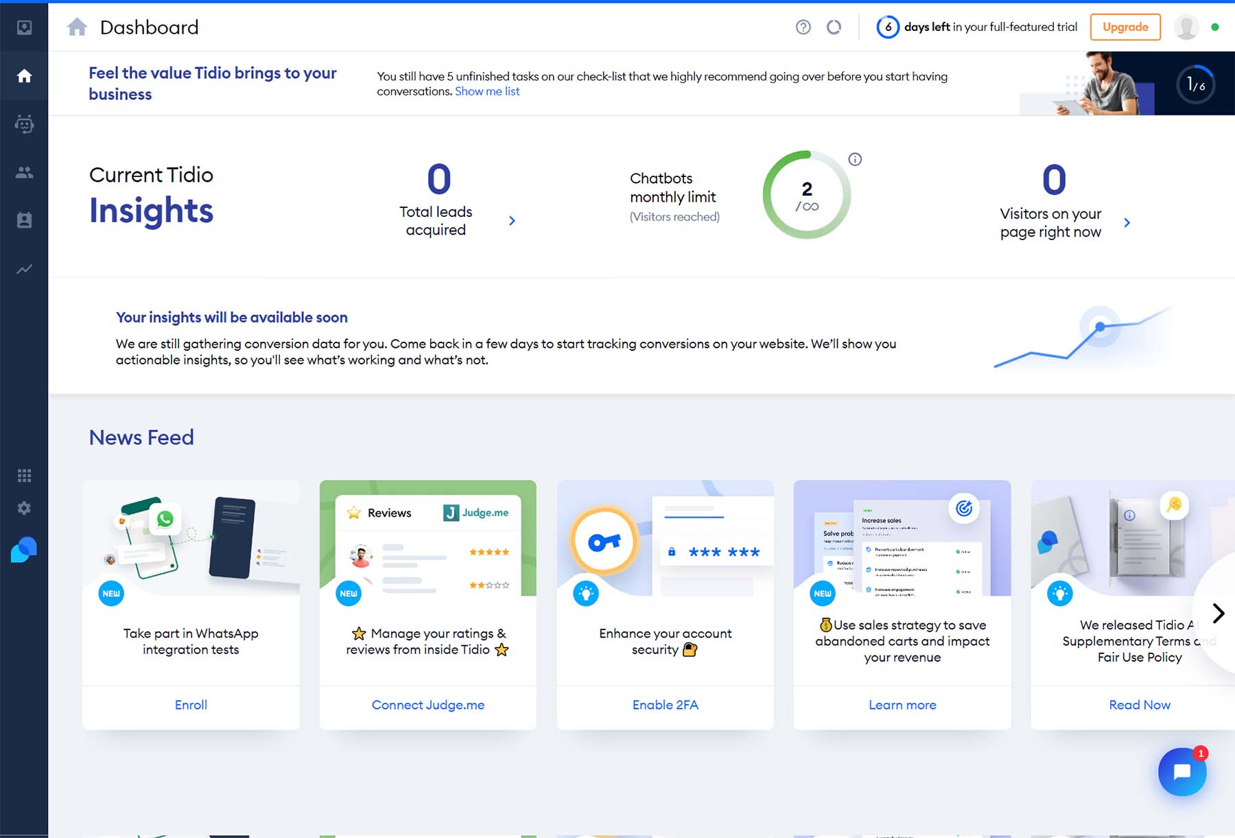 The Tidio dashboard