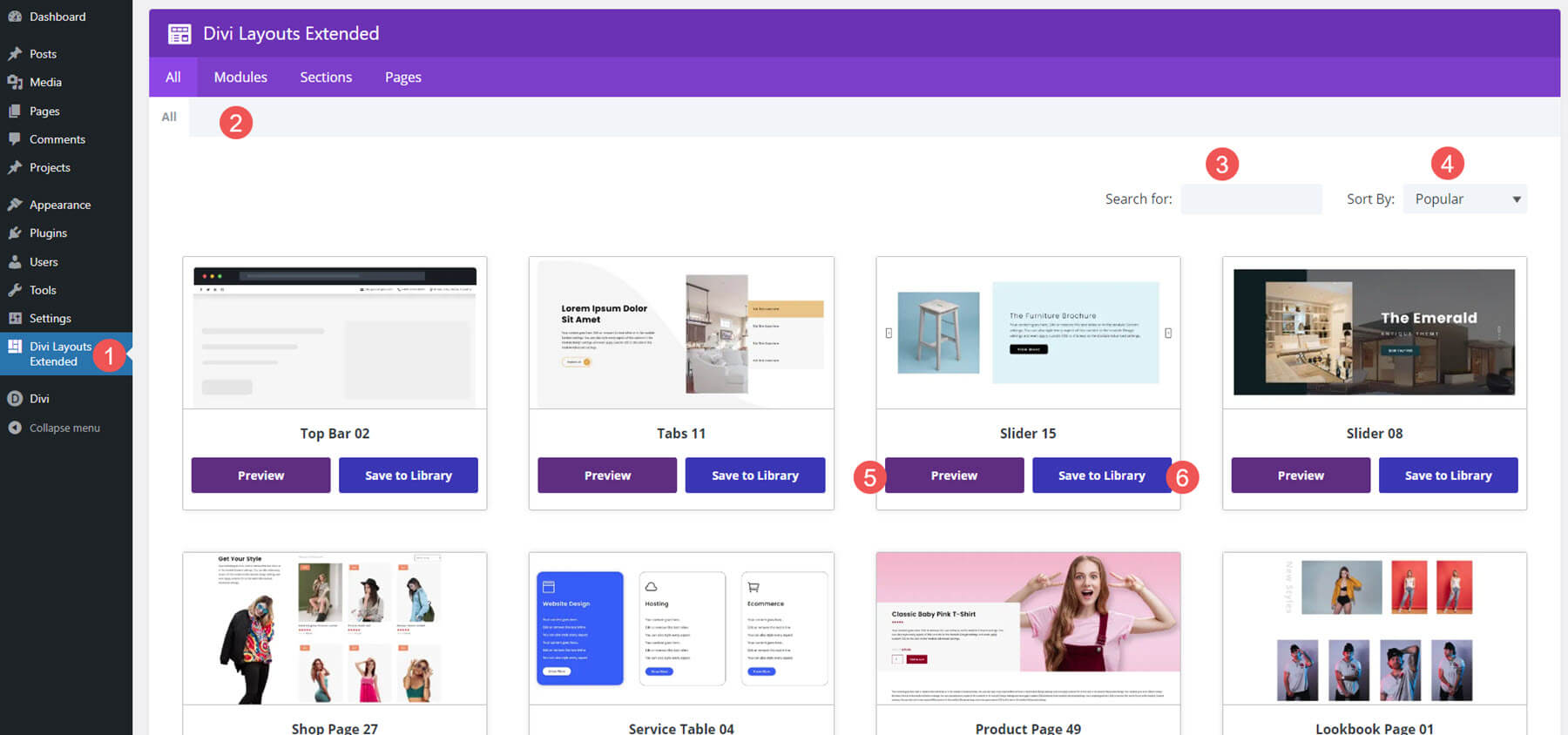 Divi Layouts Extended Dashboard