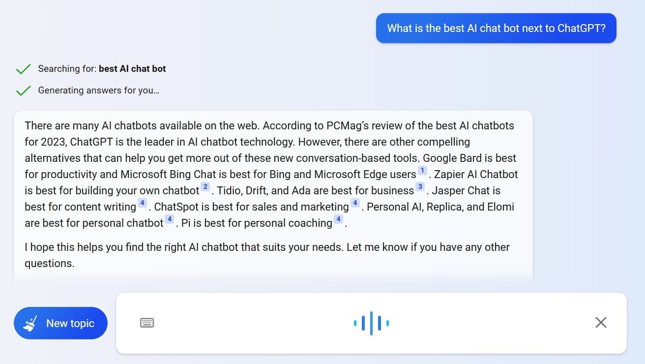 Bing answer using voice chat