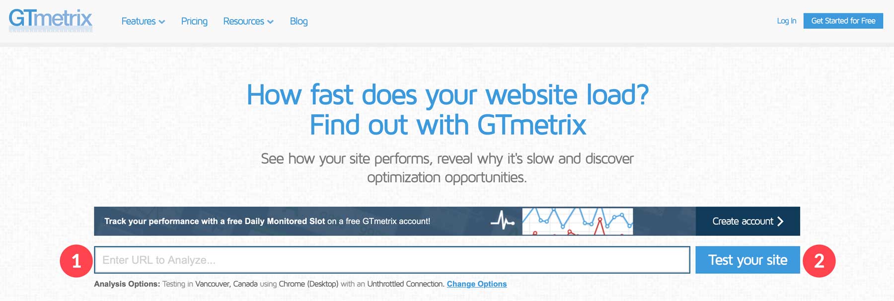 GTmetrix page speed test