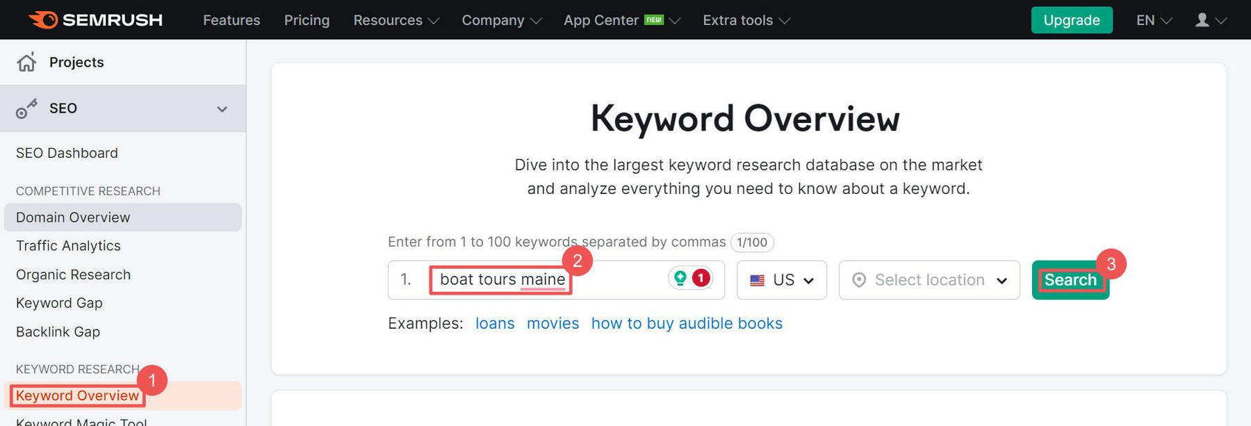 Semrush Keyword Research - Steps 1-3