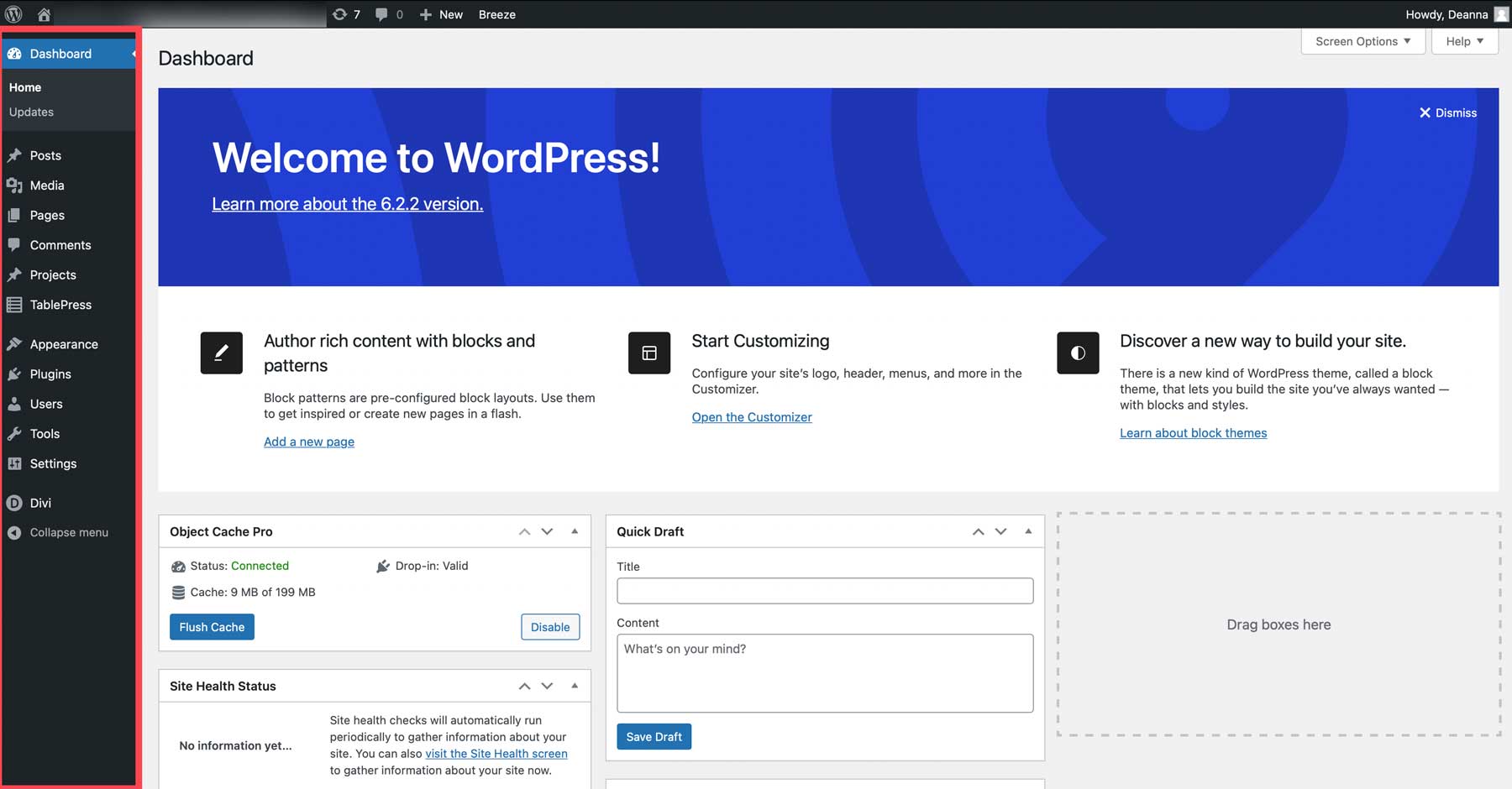 WordPress dashboard