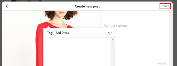 Add tags for the product and click the Share button