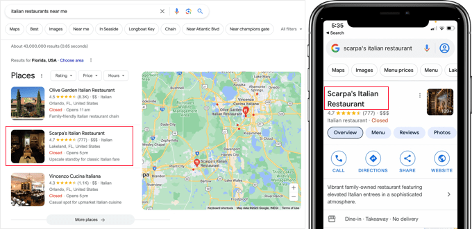 Local SEO in action in Google Search