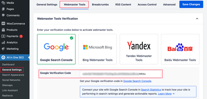 Connecting WordPress to Google Search Console