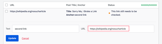 Editing a Broken Link Using Broken Link Checker