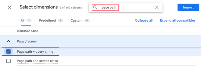 Importing Dimensions to Your Report